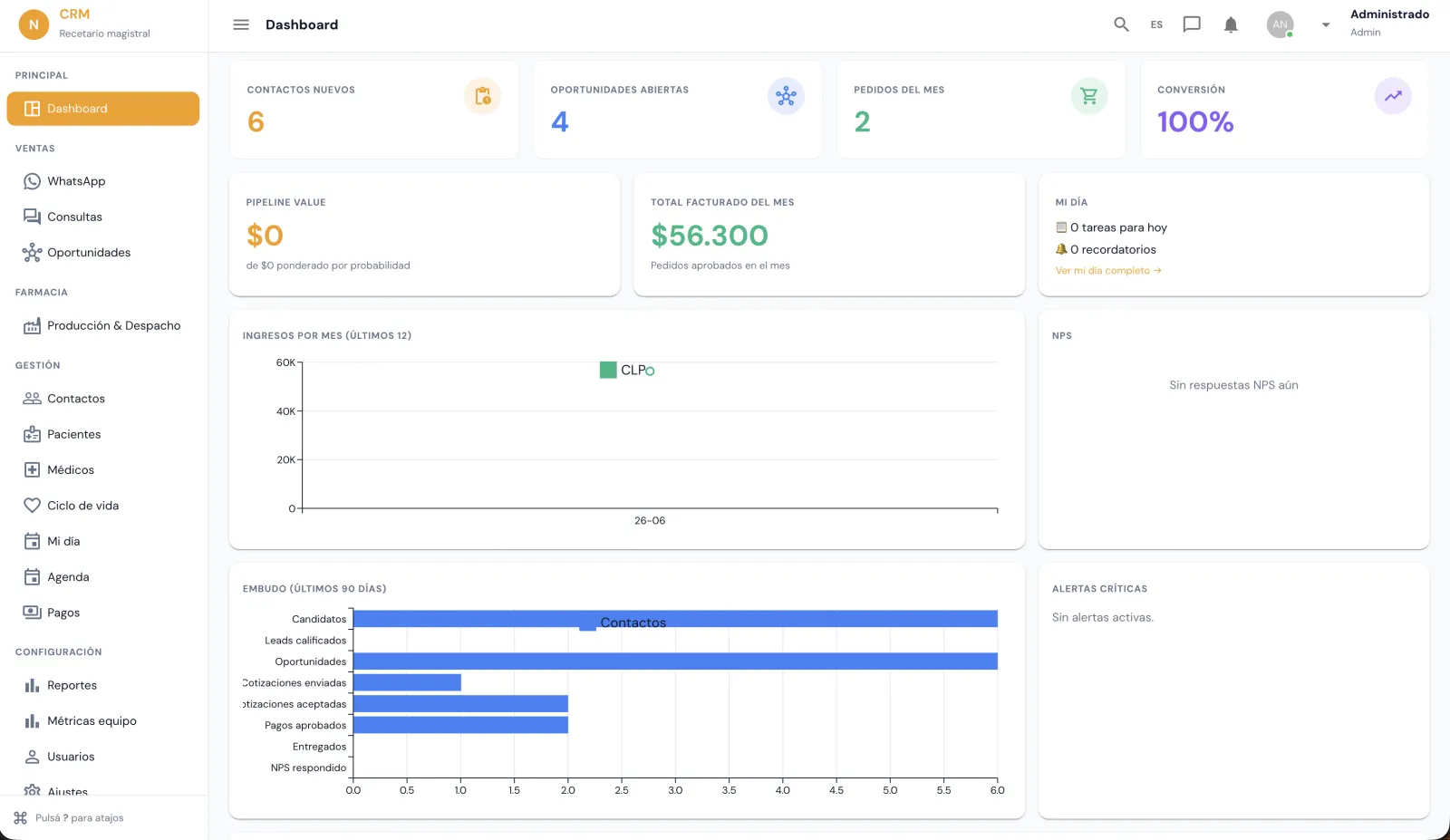 Captura del CRM Magistral, el CRM a medida para farmacia magistral